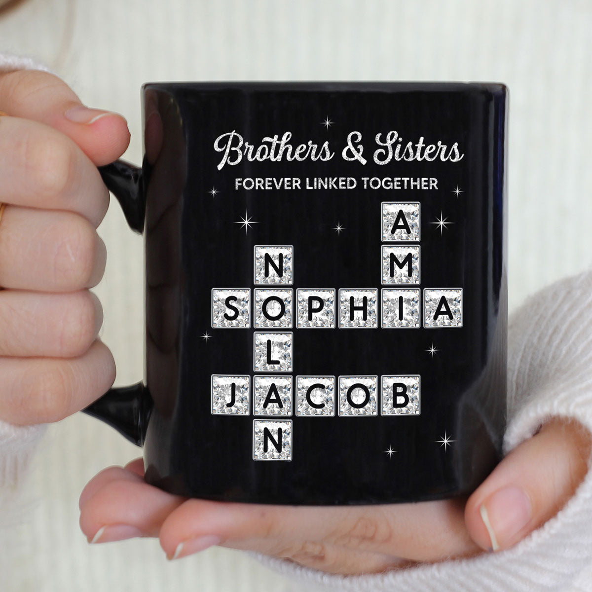 3D Shining Effect Brothers Sisters Crossword Puzzle Art - Personalized Mug - Christmas Gift For Siblings, Brothers, Sisters