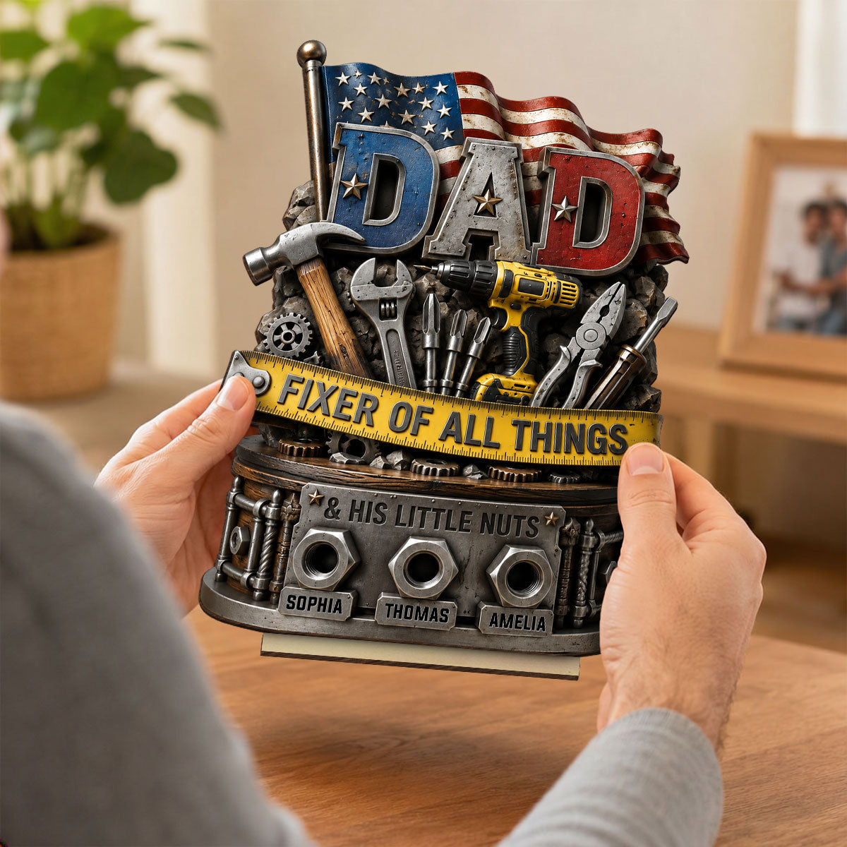 Dad Fixer of All Things Master Handyman- Personalized 2-Layered Wooden Plaque -  Gift for Dad, Husband