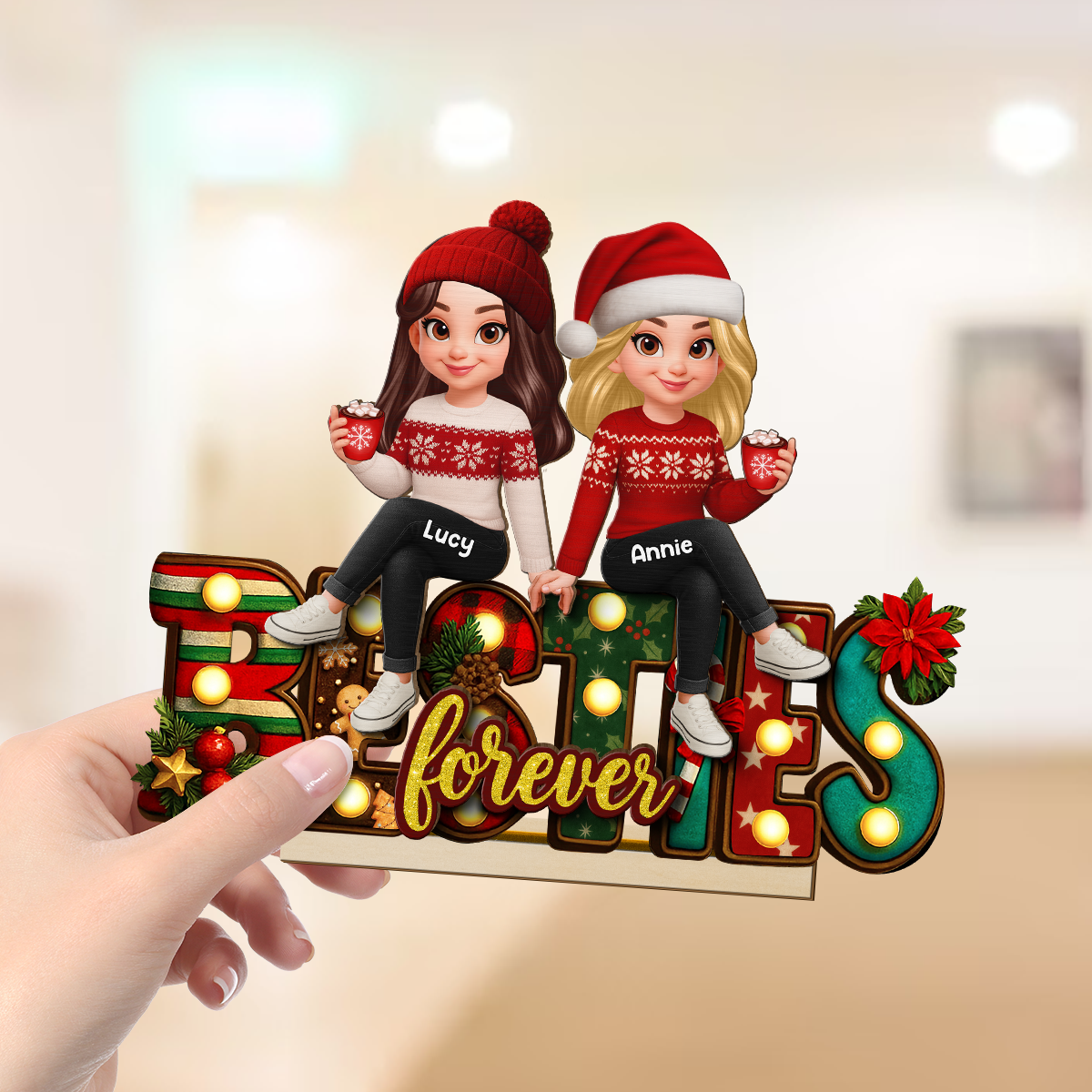 Festive Christmas Besties Together Christmas - Personalized 2-Layered Wooden Plaque