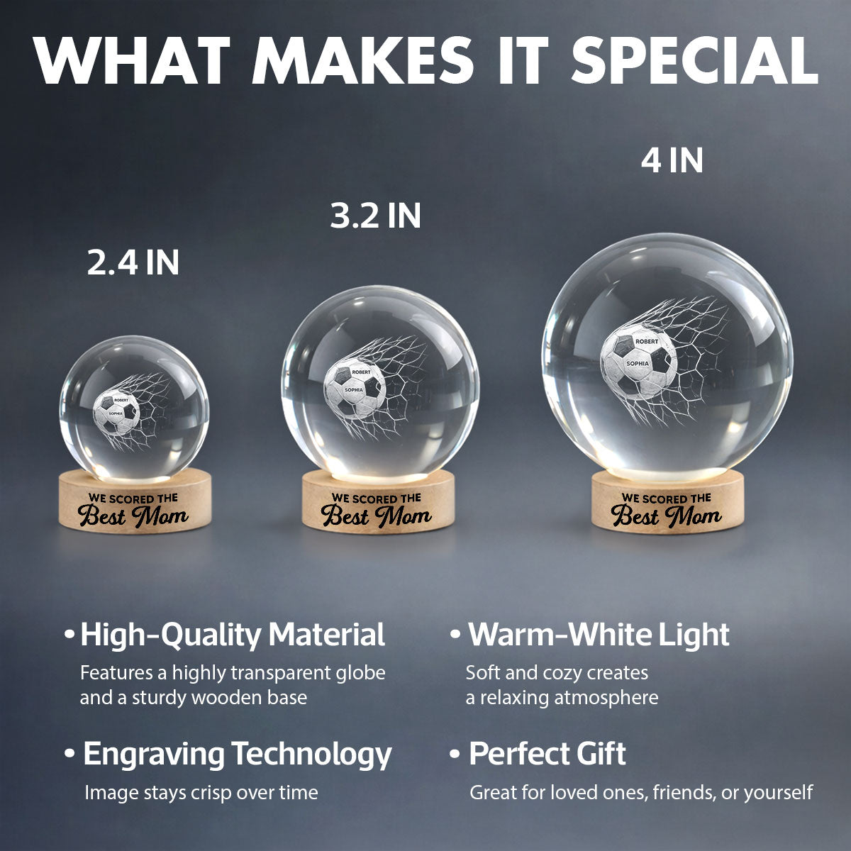 You're Our Best Goal Soccer Mom - Personalized Crystal Ball LED Night Light - Gift For Soccer Mom