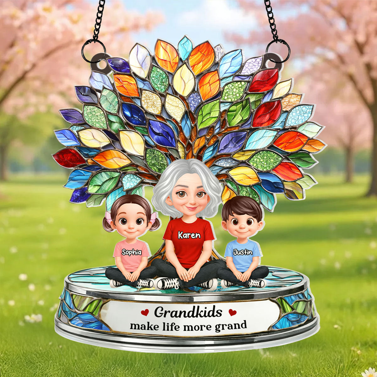 Grandkids Make Life More Grand Family Tree - Personalized Acrylic Suncatcher - Heartfelt Mother's Day Gift for Grandma