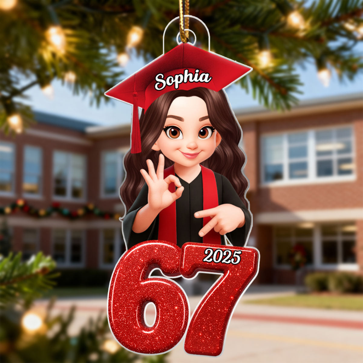 Glitter Pattern Senior Custom Six Seven 67 - Personalized Acrylic Ornament - Teen Slang Funny Tree Decor, Funny Teen Grandkid Gift