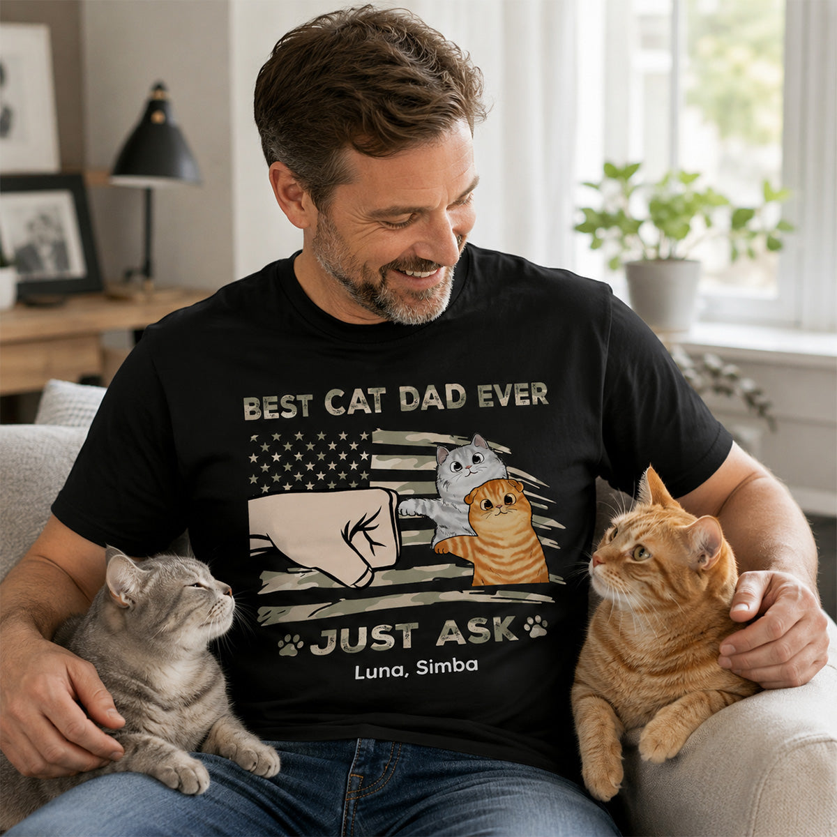 Best Cat Dad Ever Nation Flag - Personalized Shirt - Father's Day Gift For Cat Dad, Patriotic 4th Of July Gift, USA 250th Anniversary