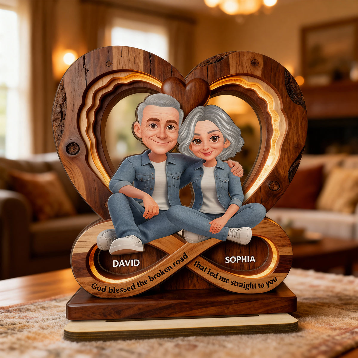 Couple Infinity Love - Personalized 2-Layered Wooden Plaque - Sentimental Valentine's Day Gift for Her, for Him