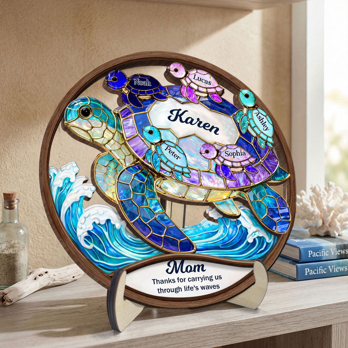 Thanks for Carrying us Through Life's Waves - Personalized 2-Layered Wooden Plaque - Mother's Day Gift for Mom, Wife