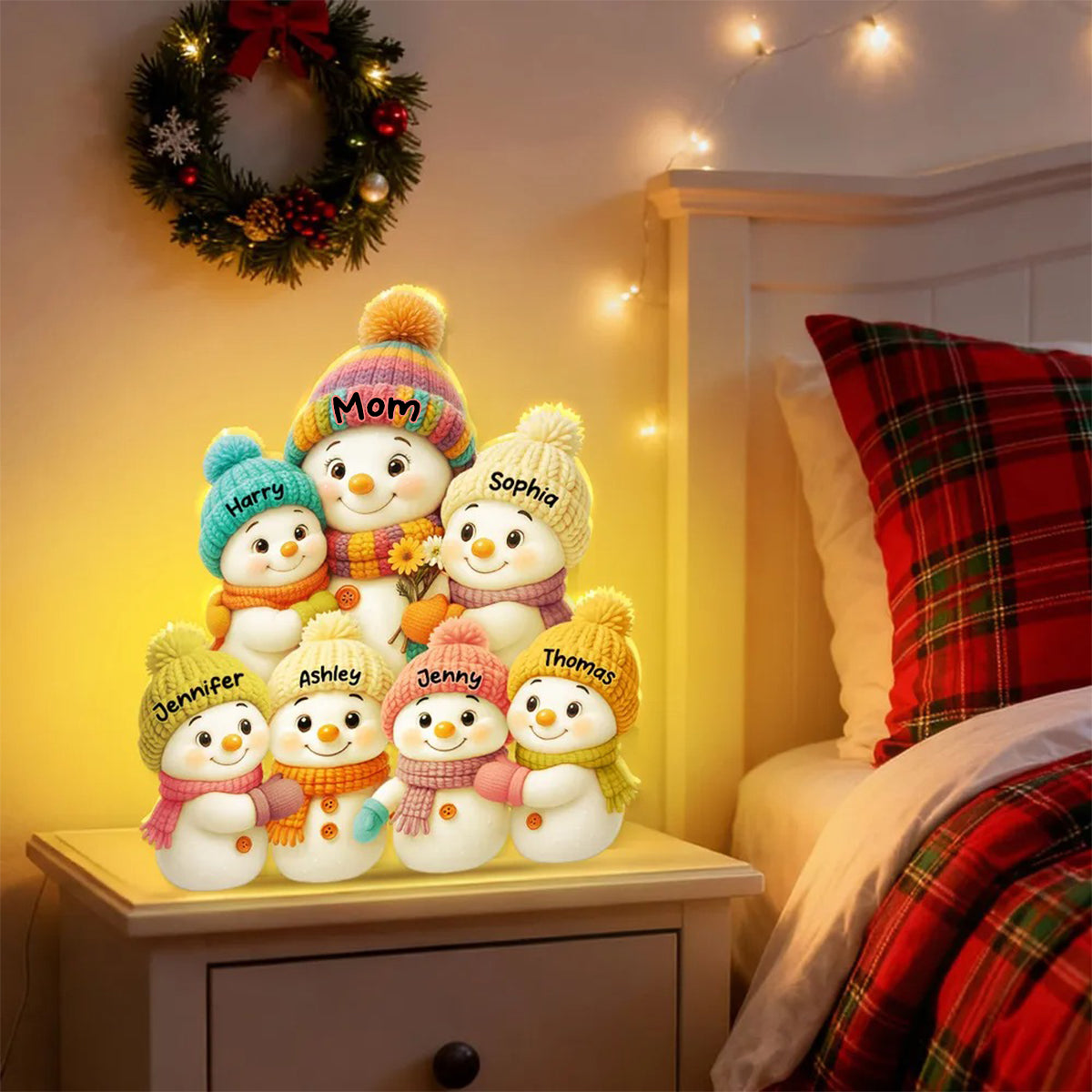 Snowman Mom, Dad, Parents and Kids Personalized Light Box - Holiday Family Keepsake