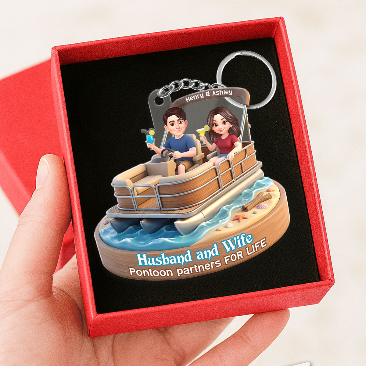 Husband and Wife Pontoon Partners for Life - Personalized Acrylic Keychain - Gift for him, Gift for her