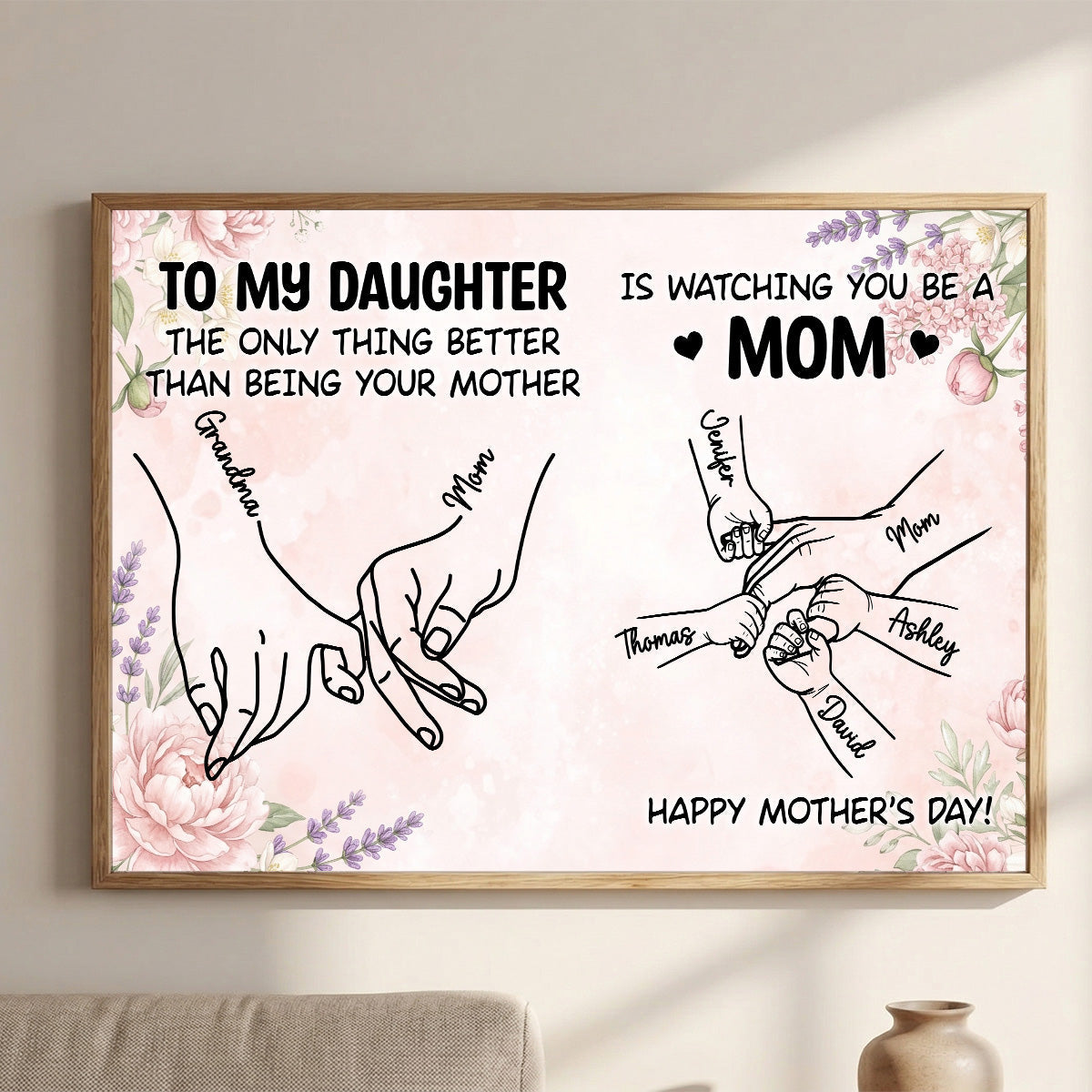 To My Daughter From Mom Holding Hands Custom Kids Names - Personalized Poster - Mother's Day Gift For Daughter