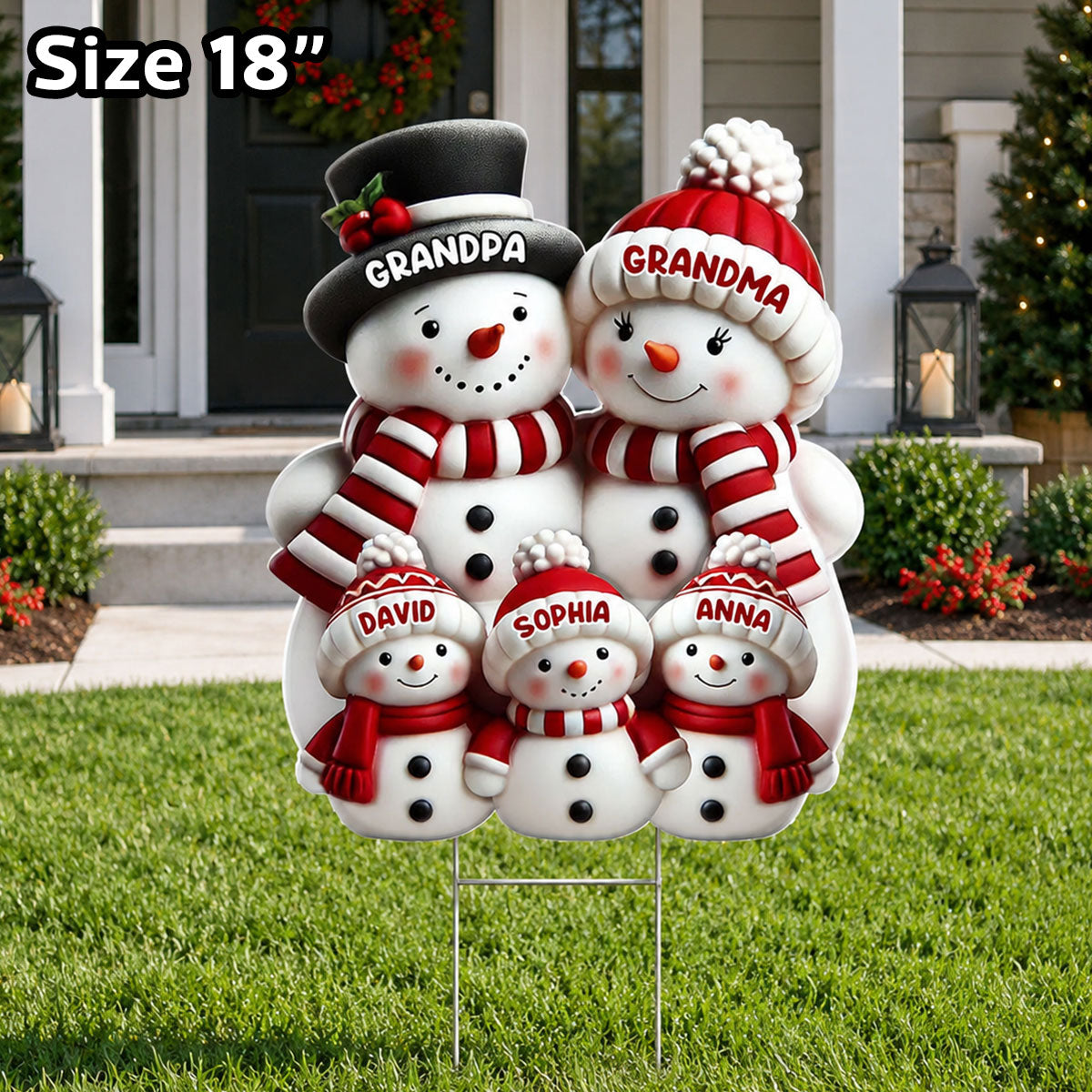 Christmas Cute Snowman Grandpa Grandma Grandkids - Personalized Yard Sign - Christmas Decor For Grandparents