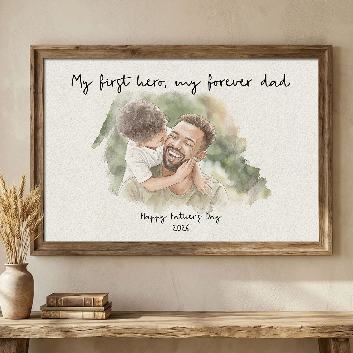 Dad Daughter Son Custom Watercolor Portrait from Photo - Personalized Poster - Father's Day Gift for Him