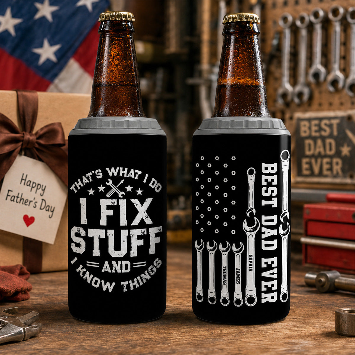 That's What I Do Mechanic Dad - Personalized 4-in-1 Can Cooler - Father's Day Gift For Dad, Grandpa