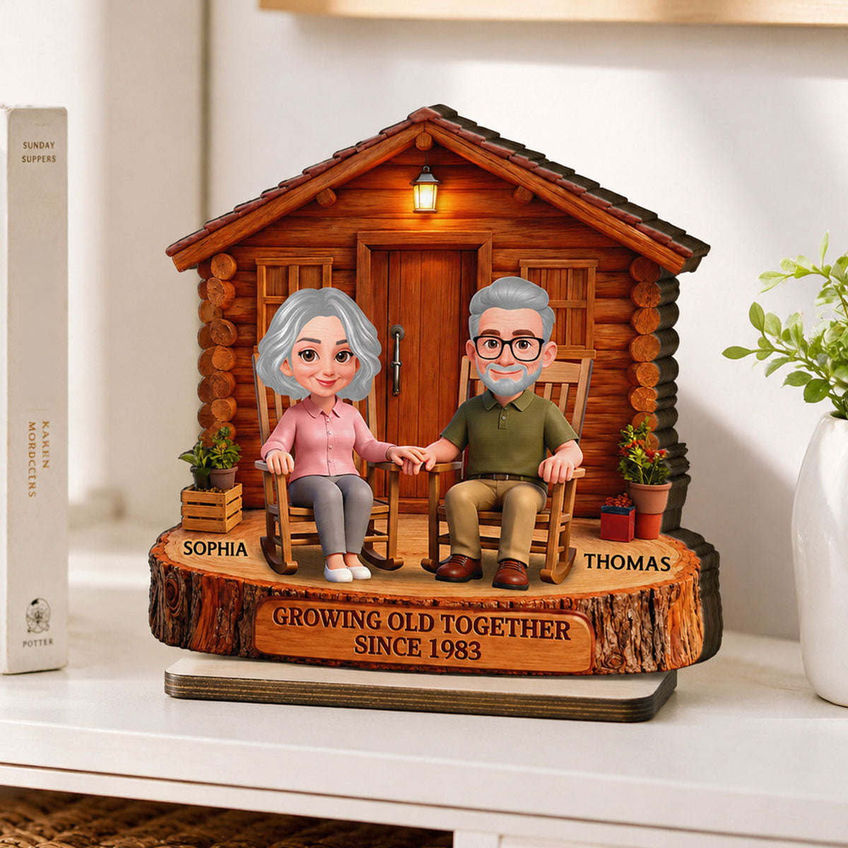 Endless Love Couple Growing Old Together Cabin Wood House - Personalized 2-Layered Wooden Plaque - Anniversary Gift For Couple