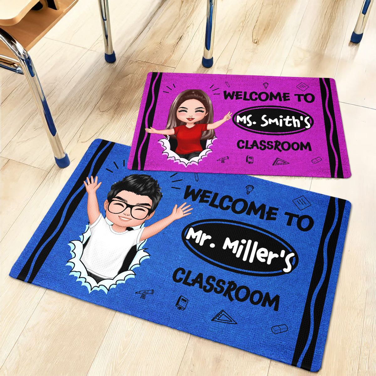Welcome To My Class Happy Teacher Crayon Theme - Personalized Doormat