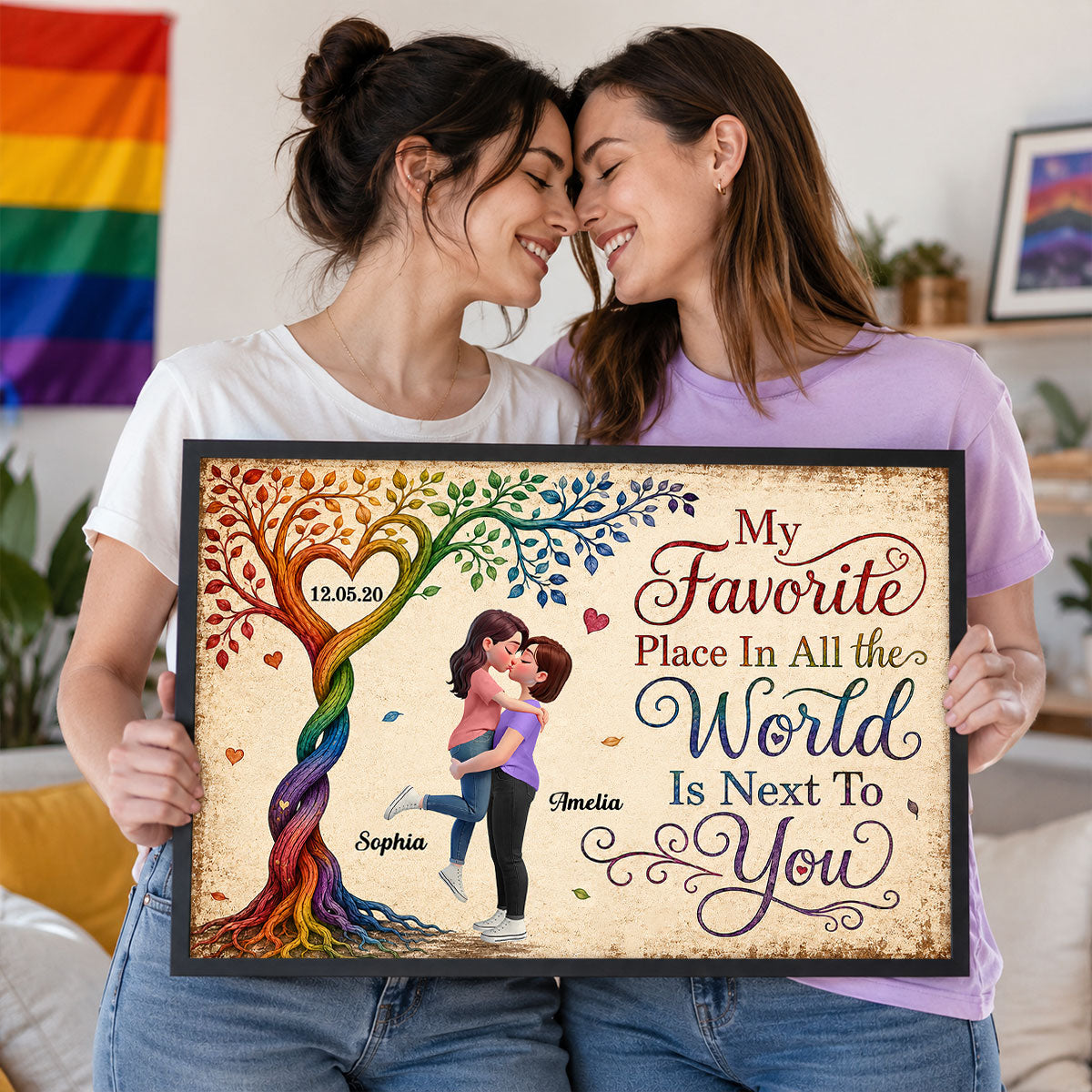 My Favorite Place is Next to You LGBTQ+ Couple - Personalized Poster - Heartfelt Anniversary Gift for Her, for Him, Pride Month Decor