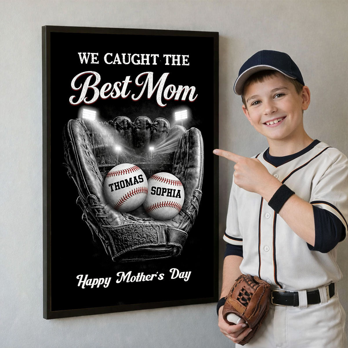 Ball Field We Caught The Best Baseball Mom - Personalized Poster - Sentimental Mother's Day Gift for Mom, Wife