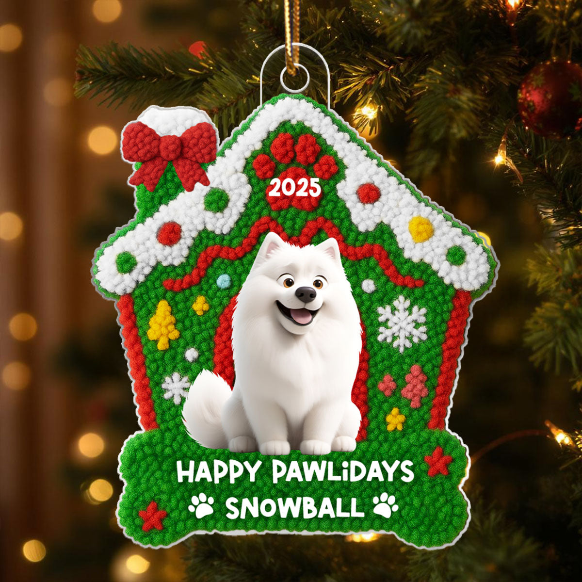 Dog Christmas Yarn Faux - Personalized Acrylic Ornament - Unique Christmas Gift For Dog Lovers
