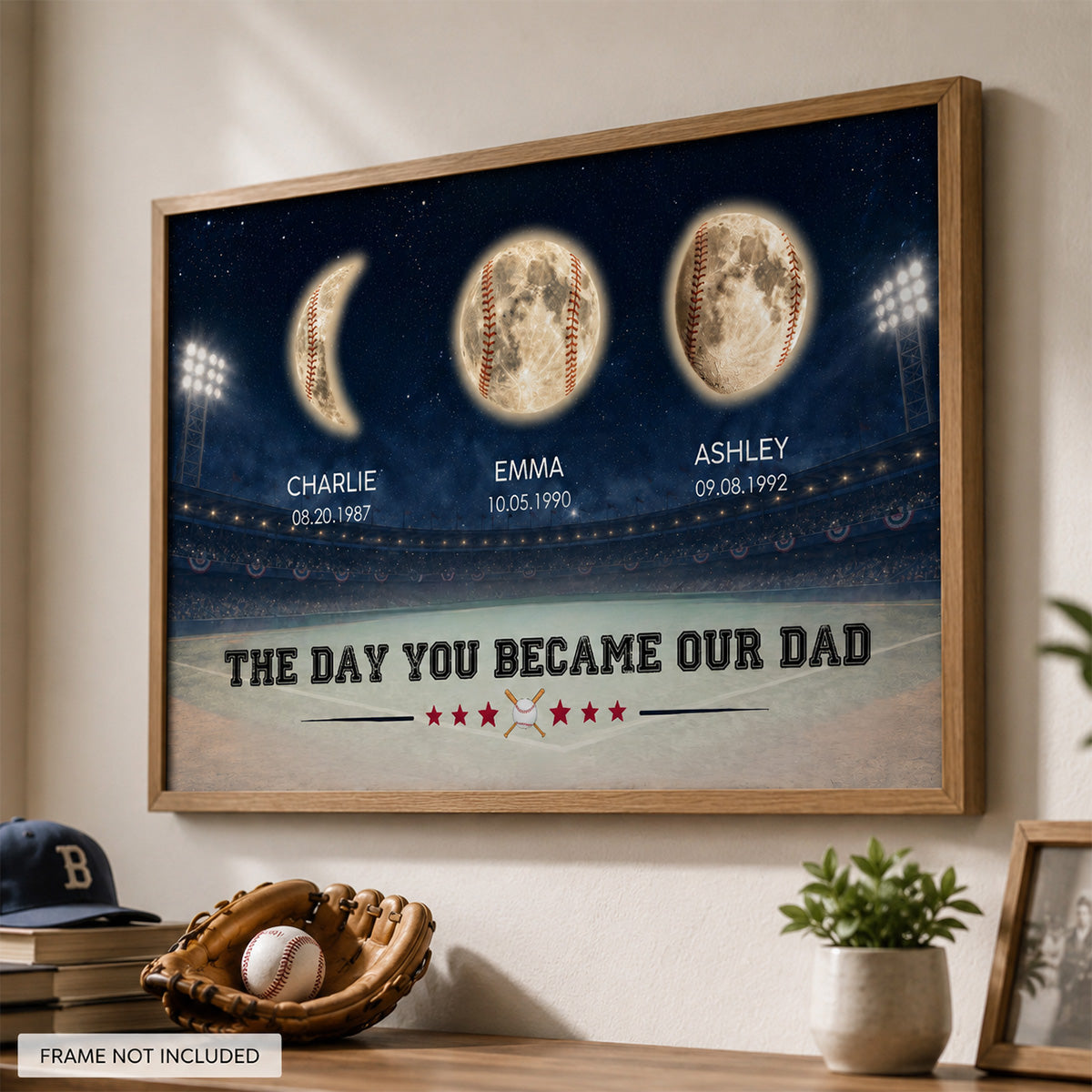 Baseball Dad Moon Phase - Personalized Poster - Father's Day gift for Dad