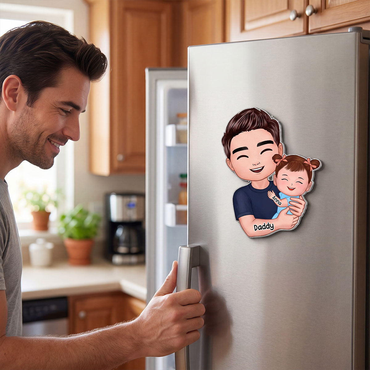 Father Grandfather Love Dad Grandpa Embracing Kid Baby - Personalized Acrylic Fridge Magnet - Father's Day Gift For Dad, Husband, Grandpa