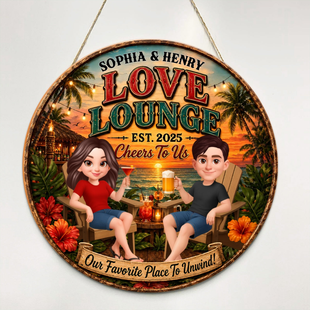 Our Favorite Place To Unwind - Personalized Wood Sign - Gift For Couple, Summer Decorations