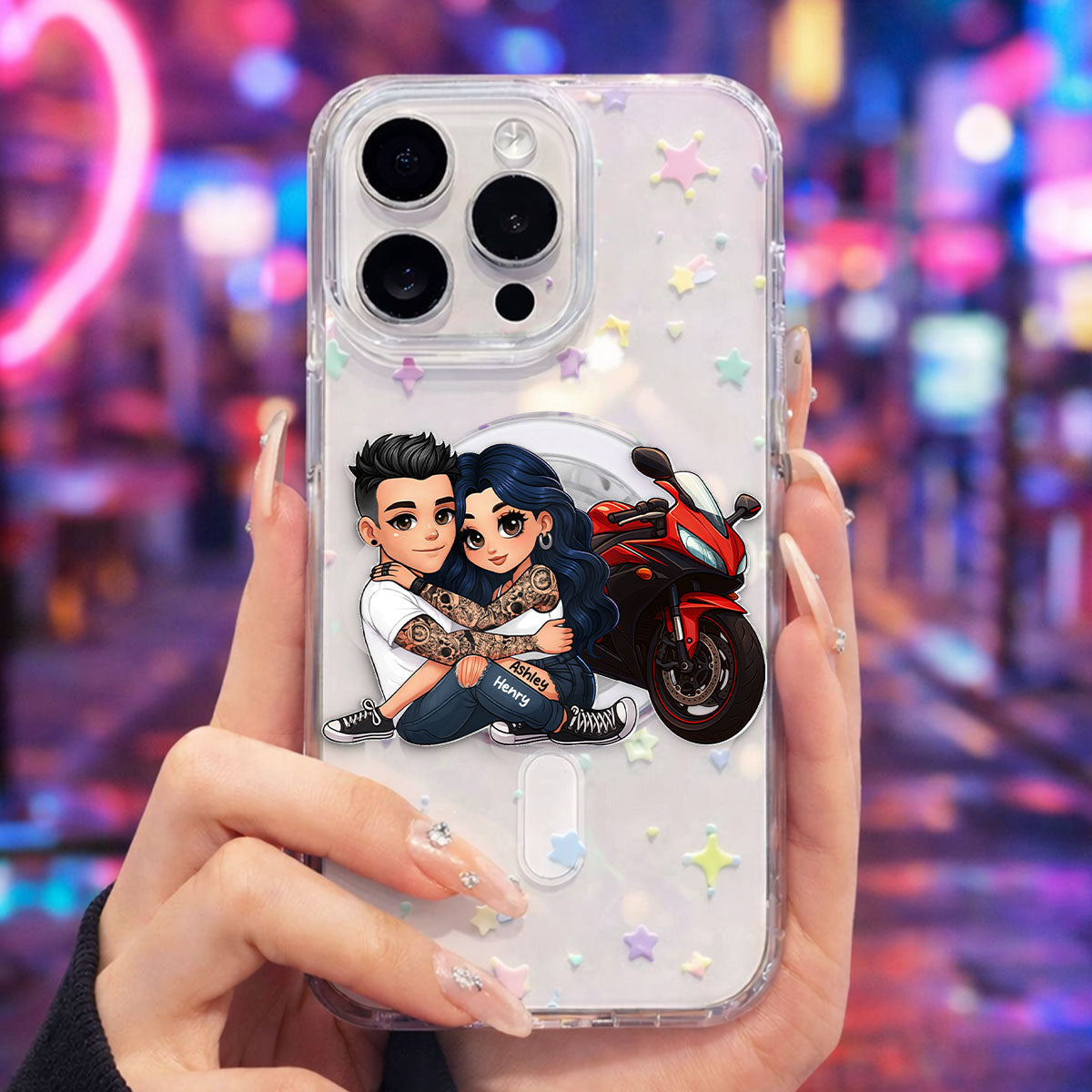 Bikers Couple Riding Partners for Life - Personalized Acrylic Magnetic Phone Grip - Gift for Him, Gift for Her, Couple Matching Phone Grip