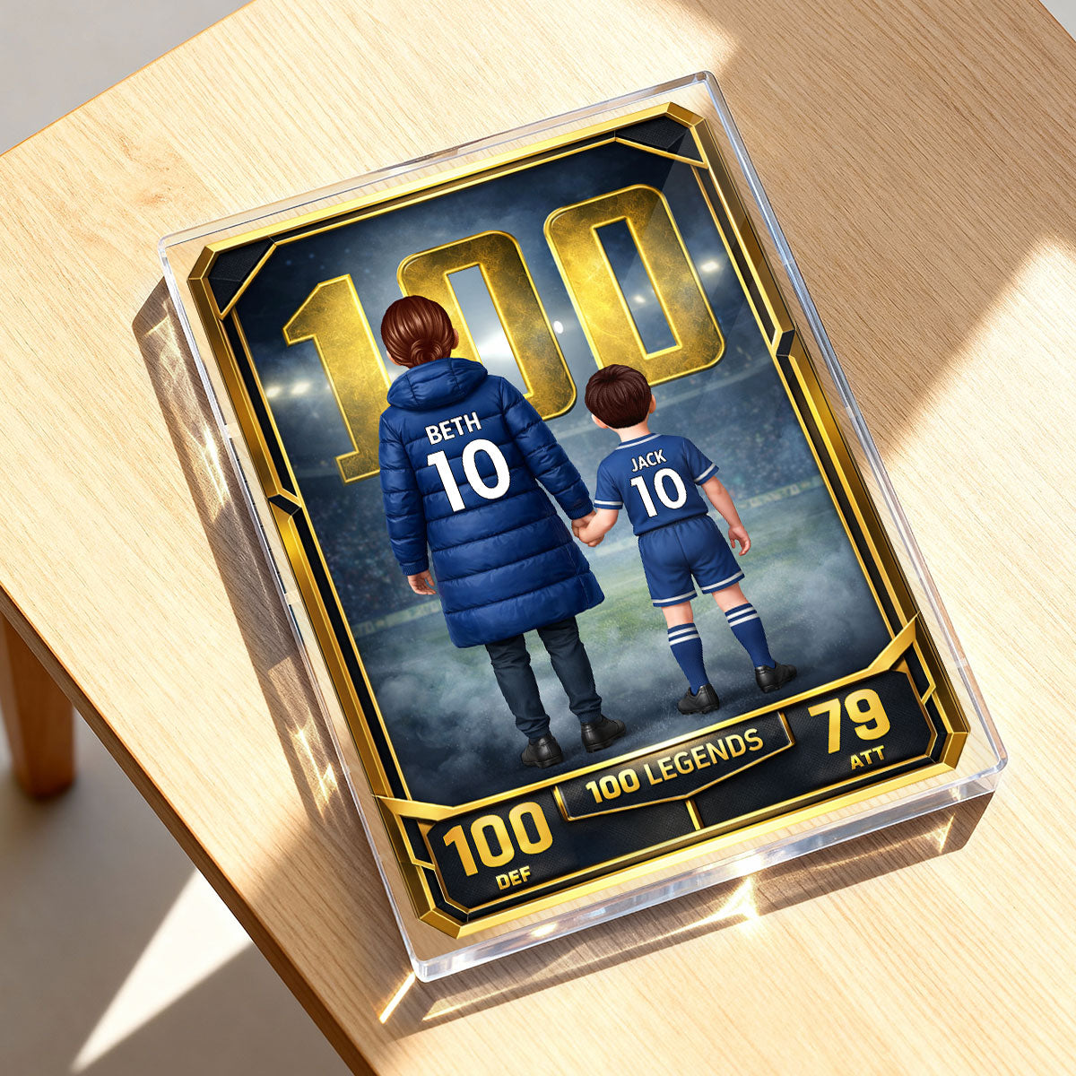 Mum And Kids 100 Legends Trading Card - Personalised Acrylic Block Plaque - Gift For Football Mum