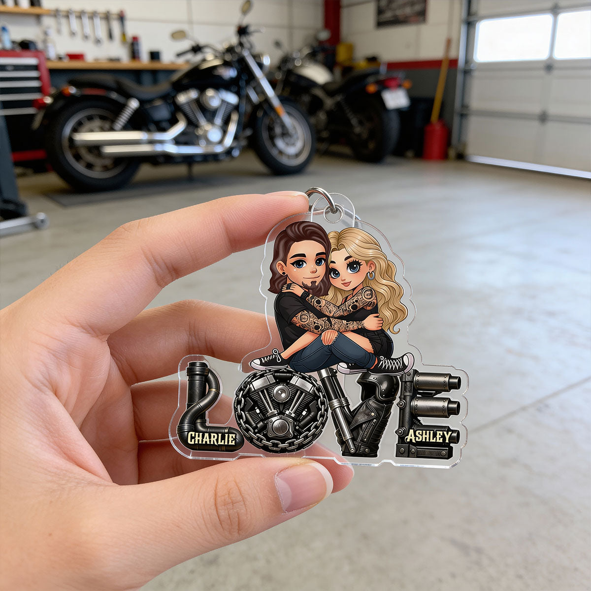 Biker Couple Together - Personalized Acrylic Keychain - Gift For Bikers, Gift For Him, For Her
