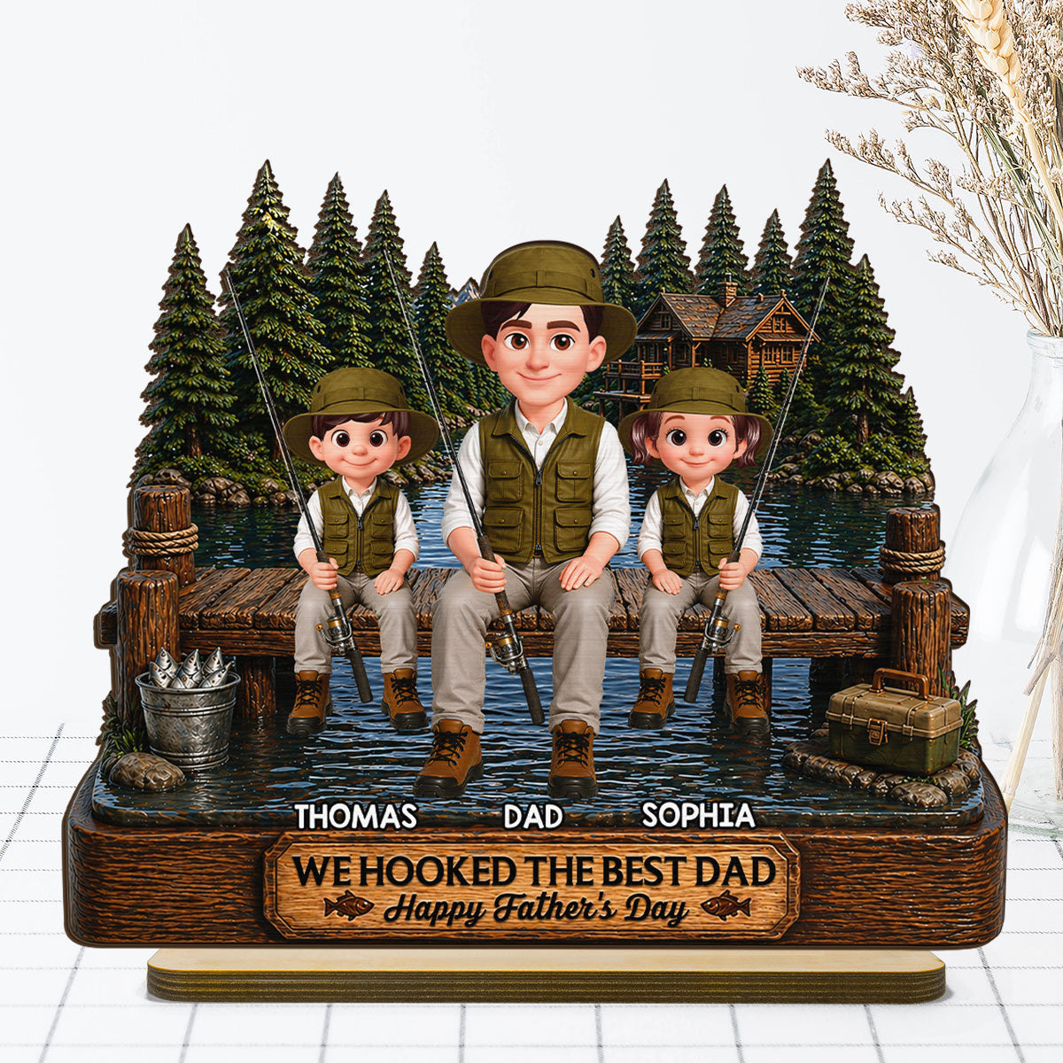 Fishing We Hooked The Best Dad - Personalized 2-Layered Wooden Plaque -  Gift For Fishing Dad, Fishing Lovers