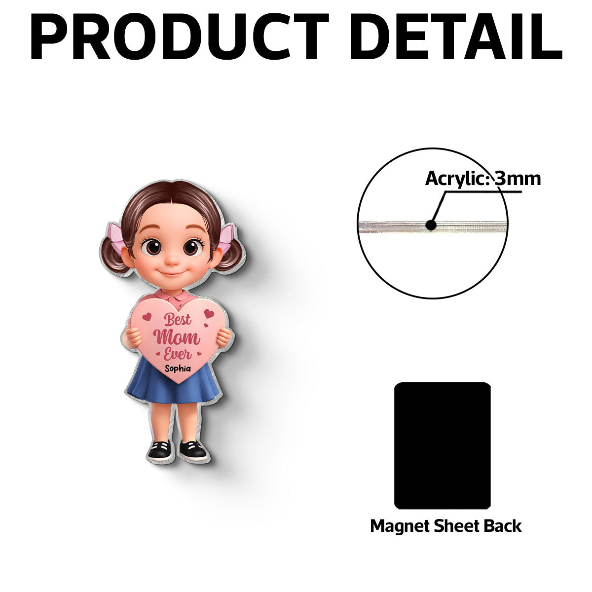 Kid Holding Heart - Personalized Acrylic Fridge Magnet - Mother's Day Gift for Grandma, Mom, Wife