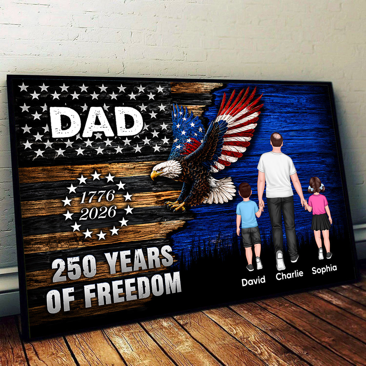 Grandpa Dad Nation Flag America 250th Anniversary - Personalized Poster - Father's Day