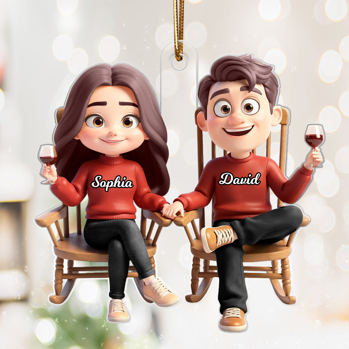 His and Hers Couple Sitting on Rocking Chair - Personalized Acrylic Ornament - Christmas Gift for him, Gift for her