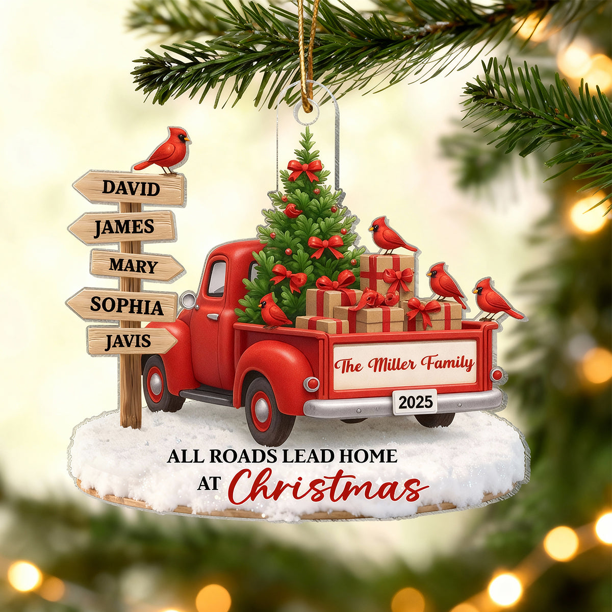 All Road Leads Home at Christmas - Personalized Acrylic Ornament - Christmas Gift for Family