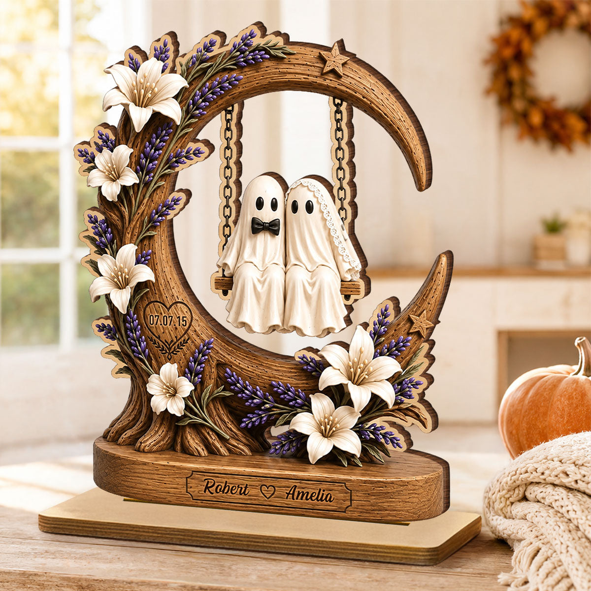 Spooky Bride Groom Couple - Personalized 2-Layered Wooden Plaque - Anniversary, Halloween Gift For Couple
