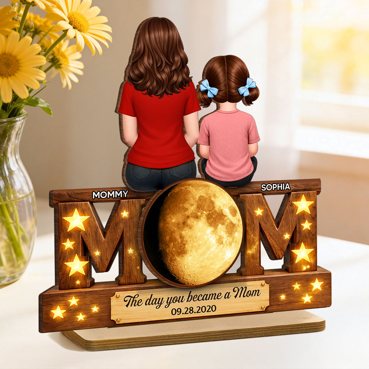 The Day You Became A Mom Daughter Son - Personalized 2-Layered Wooden Plaque - Heartfelt Gift For Mom, Grandma