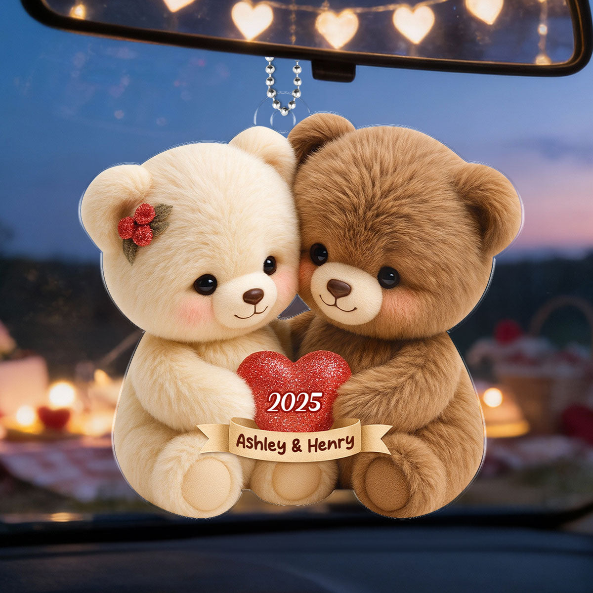 Loving Bear Couple - Personalized Acrylic Car Hanger - Sentimental Gift for him, for her