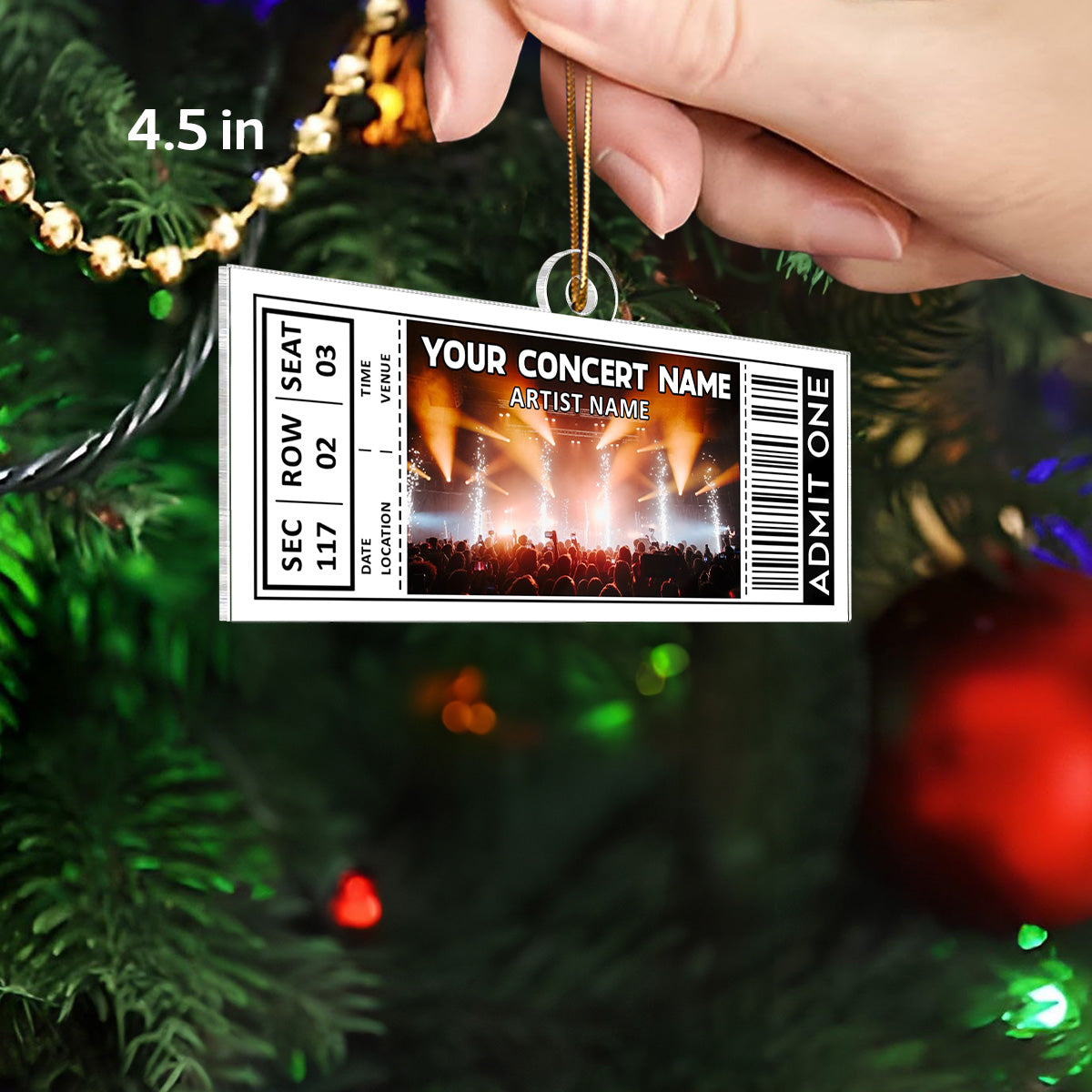 Custom Your Favorite Music Concert Photo Ticket - Personalized Acrylic Ornament - Christmas Gift For Music Lovers, Matching Ornaments For Friends, Couple