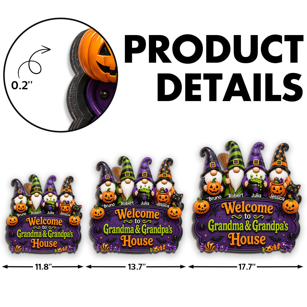 Halloween Gnome Welcome To Grandma Grandpa House - Personalized Door Sign - Halloween Decor Gift, Gift For Grandma, Grandpa