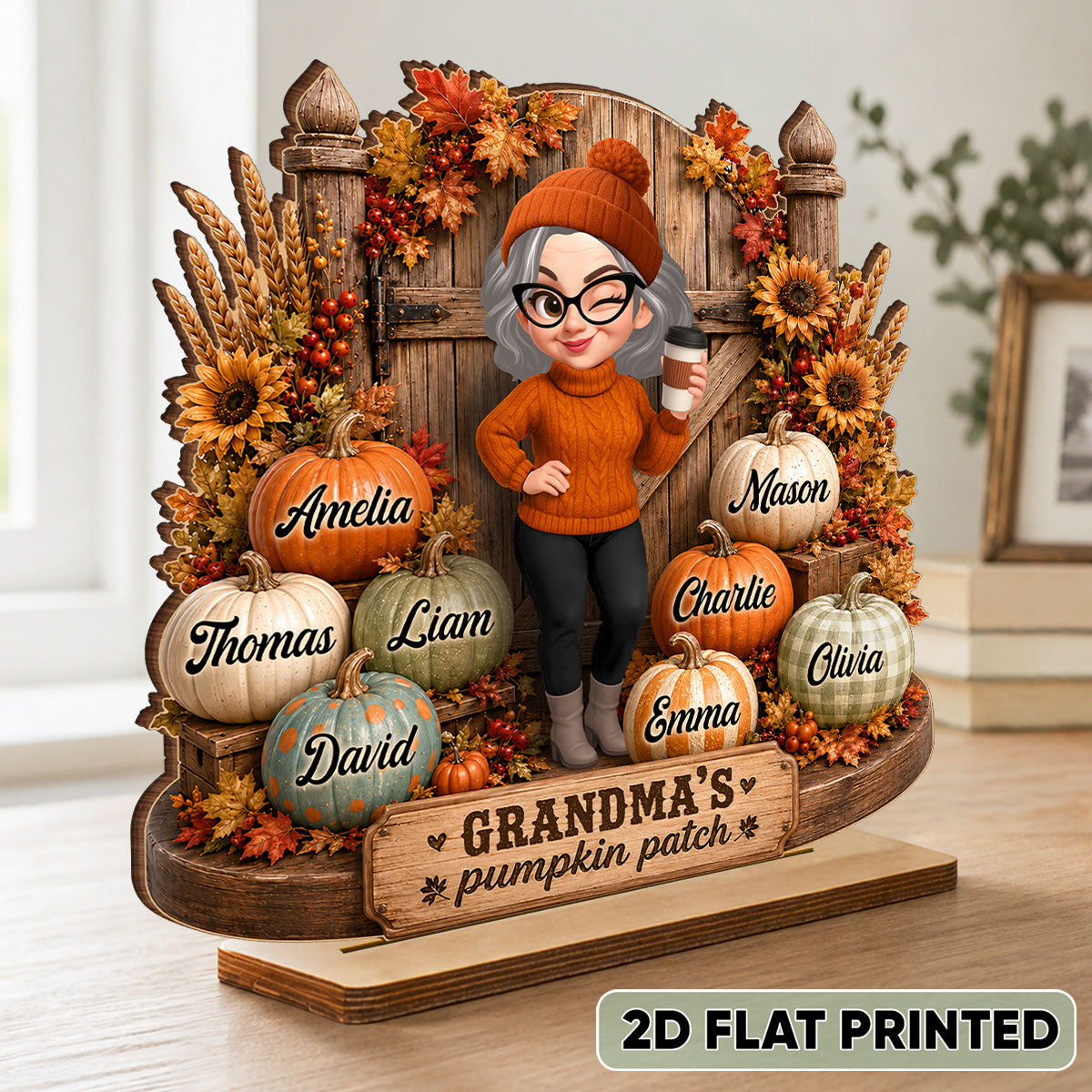 Grandma's Pumpkin Patch Rustic Farmhouse - Personalized 2-Layered Wooden Plaque - Fall Decor for Grandma