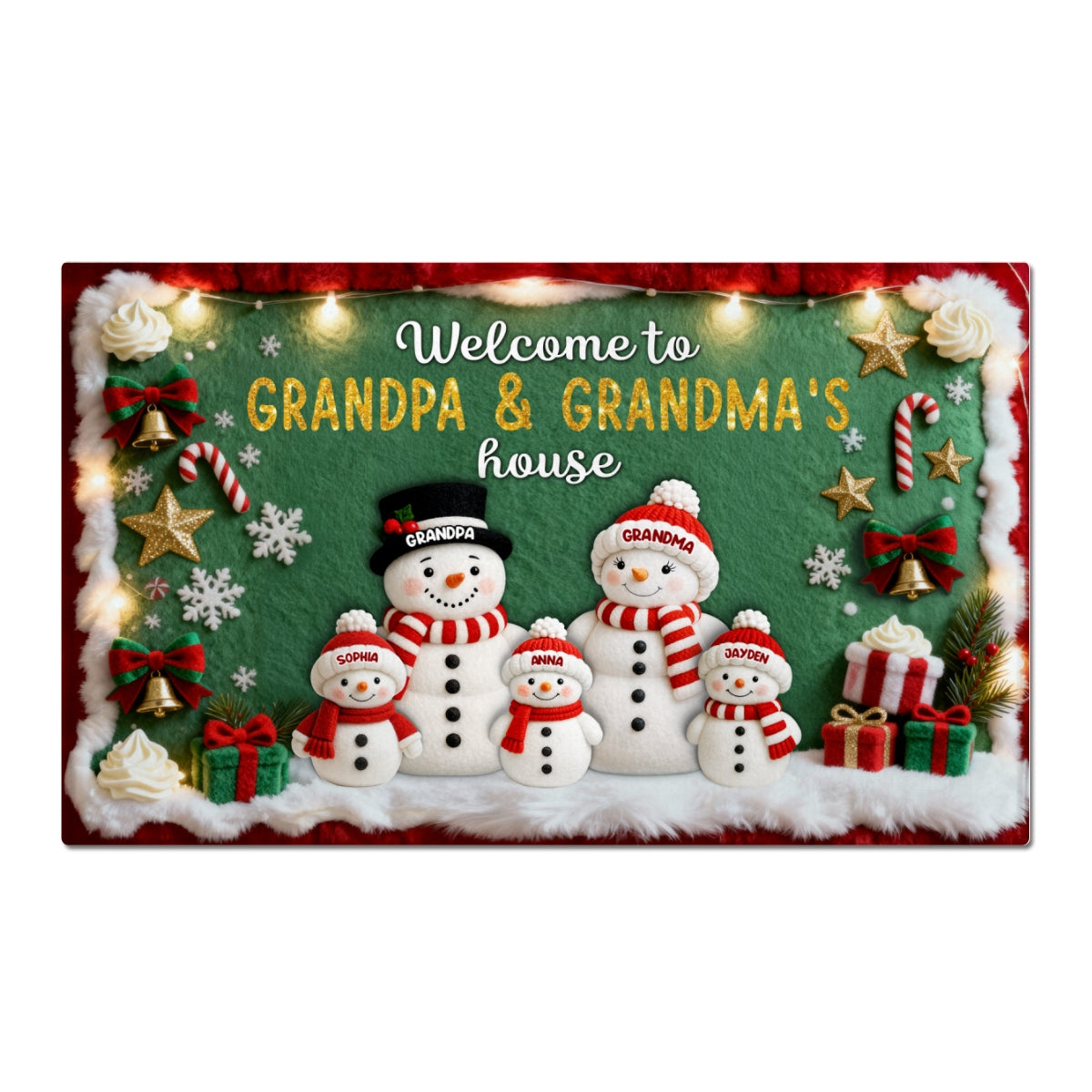 3D Effect Festive Christmas Snowman Welcome To Grandma Grandpa House - Personalized Doormat - Gift For Grandparents