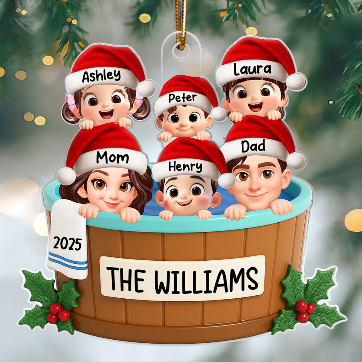 Family Hot Tub Jacuzzi - Personalized Acrylic Ornament - 2025 Christmas Family Ornament