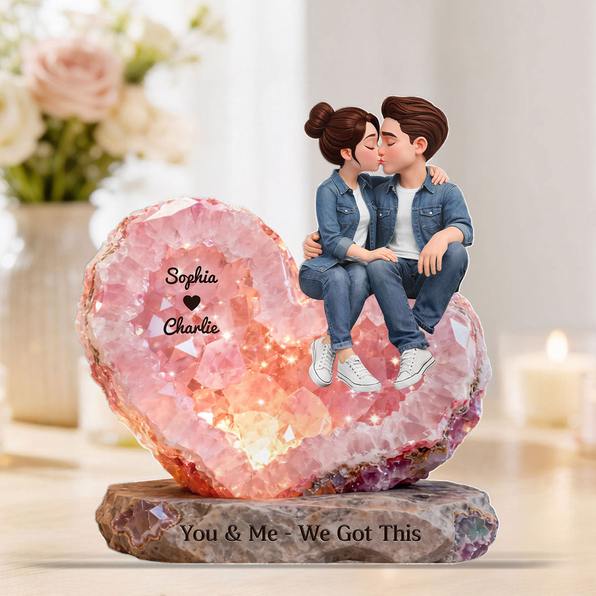 You & Me We Got This Rose Quartz Style - Personalized Acrylic Block Plaque - Anniversary, Valentine's Day Gift, Gift For Him, Gift For Her