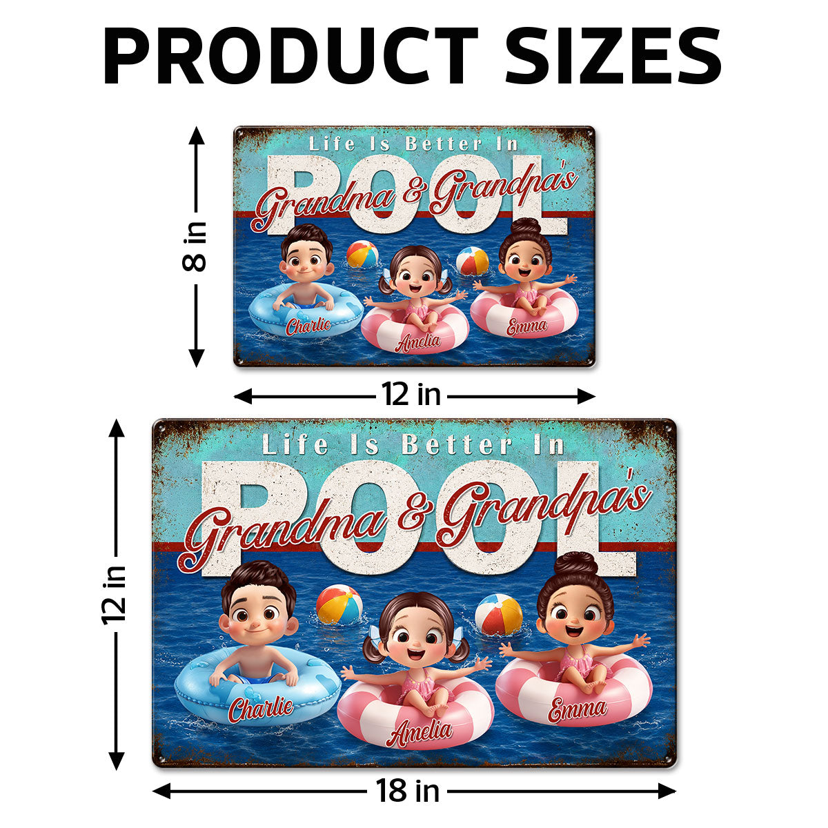 Life is Better in Grandma Grandpa's Pool - Personalized Metal Sign - Summer Decor Gift for Grandma, Grandparents