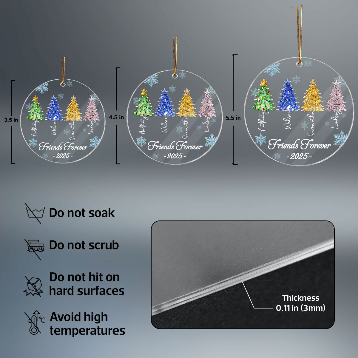 3D Crystal Effect Christmas Trees Best Friends Forever - Personalized Acrylic Ornament - Gift For Besties