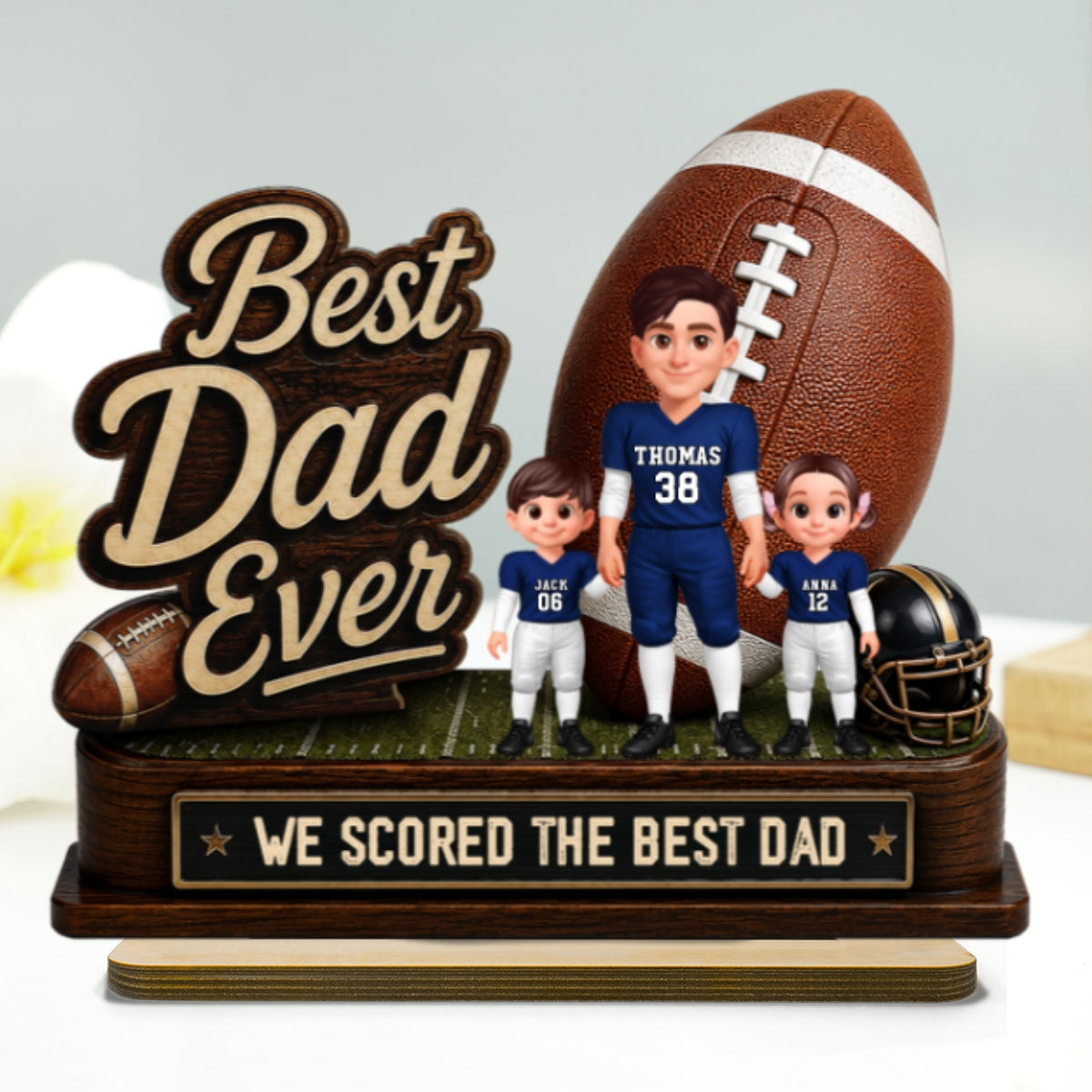 We Scored The Best Dad American Football Dad & Kids - Personalized 2-Layered Wooden Plaque -  Gift For American Football Dad