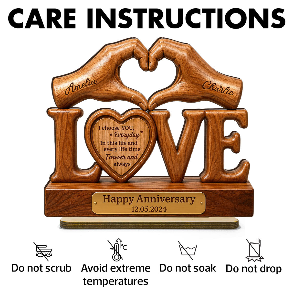 I Choose You Everyday Couple - Personalized 2-Layered Wooden Plaque - Heartfelt Anniversary Gift for Him, for Her