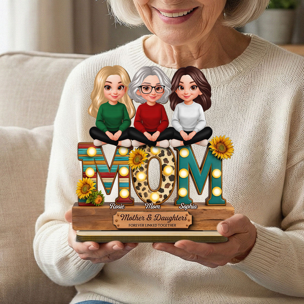 Western Patterns MOM And Daughters Sons - Personalized 2-Layered Wooden Plaque - Gift For Mom
