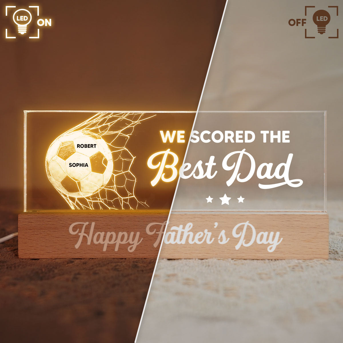 We Scored The Best Dad Mom - Personalized Acrylic Block LED Night Light - Father's Day Gift For Soccer Dad