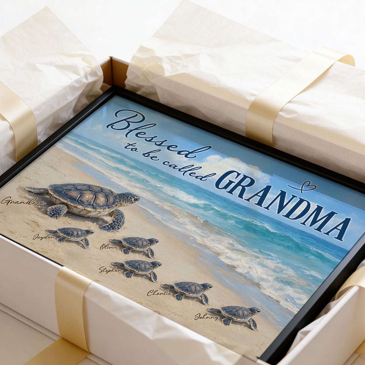 Grandma Turtle's Little Grandkids by the Shore - Personalized Poster - Mother's Day Gift For Mom, Grandma