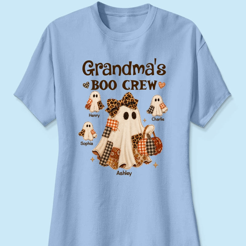 Grandma Fall Season Halloween Faux Patchwork Pattern Coquette - Personalized Shirt - Halloween Gift For Grandma