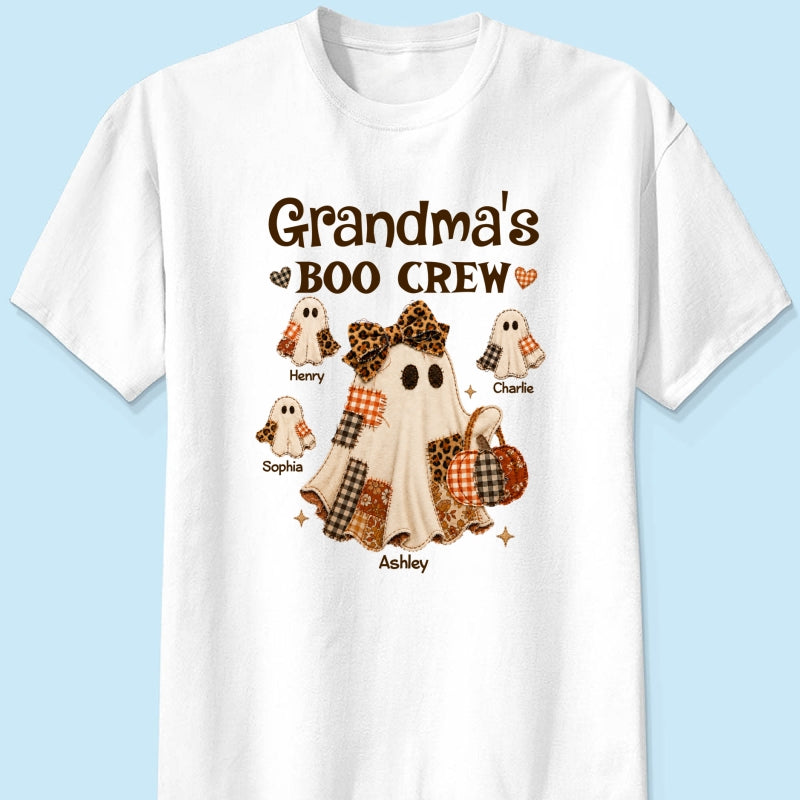 Grandma Fall Season Halloween Faux Patchwork Pattern Coquette - Personalized Shirt - Halloween Gift For Grandma