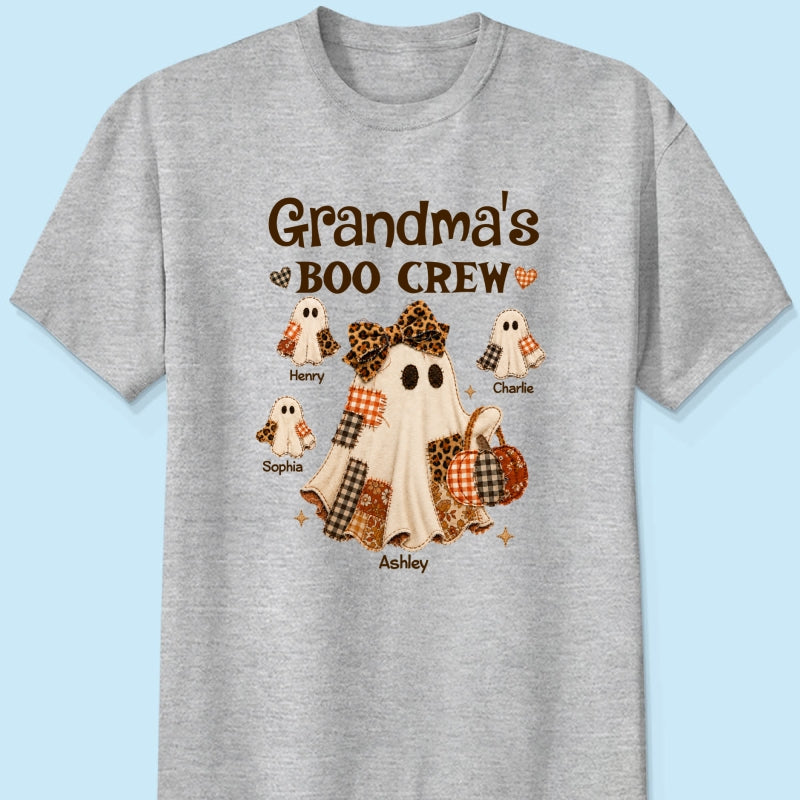 Grandma Fall Season Halloween Faux Patchwork Pattern Coquette - Personalized Shirt - Halloween Gift For Grandma